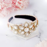 Gold and pink statement hairband headpiece for wedding guest and occassion wear 